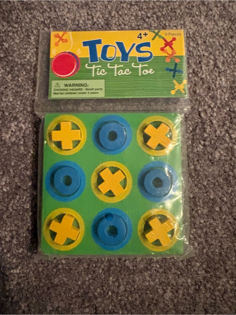 Brand Tic Tac Toe Game - Green Board with Blue & Yellow Pieces